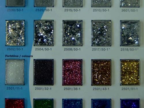 Siebdruck Grafisch Effekte Glitter Aluplättchen beschichtet Farbgebung Coating