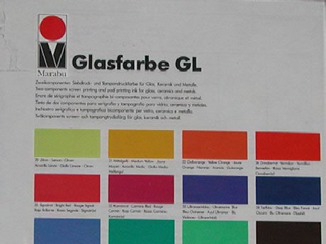 Glasfarbensortiment für den Glasdruck 